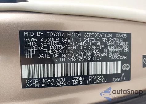 2005 Lexus Sc 430 из США, поврежденный, VIN JTHFN48Y250068187